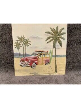 ‘Huntington Woody I’ Art 5 7/8” Square Textured Resin Tile and 3-D Vehicle.